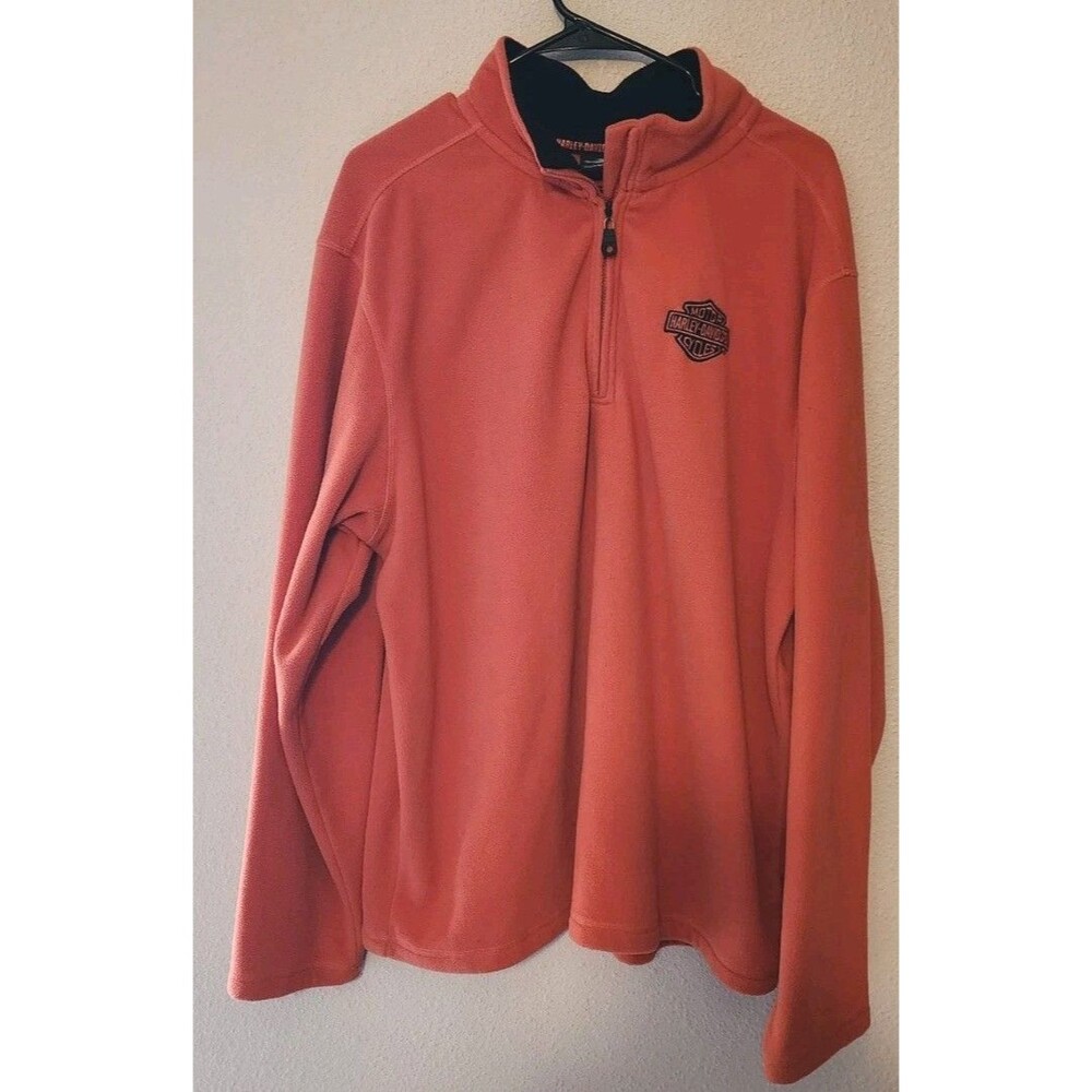 Harley Davidson 1/4th Zip Sweater Mens XLarge Orange Pullover Fleece Lightweight
